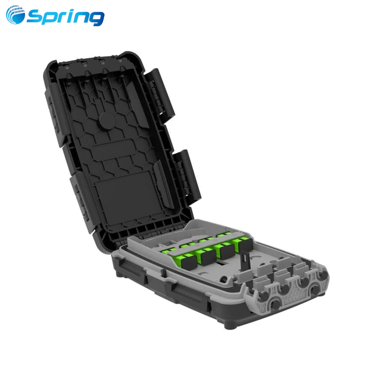 Spring Optical B04 Optical Fiber Distribution Box with PLC splitter integration and organized fiber routing for FTTH networks